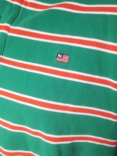 VTG Polo Jeans Company Ralph Lauren Polo Shirt Mens XL Orange & Green Striped - Picture 3 of 9