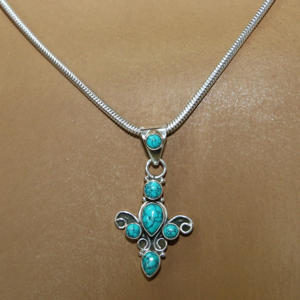 Anhänger Silber 925 Kettenanhänger Sterlingsilber Cabochon Türkis-Howlith - Bild 2 von 4