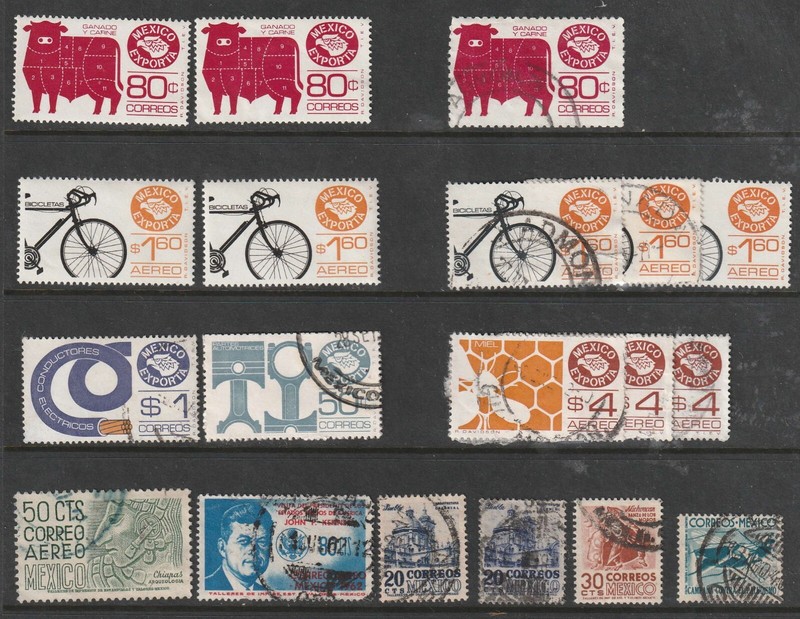 MEXICO STAMP MIXTURE, 4 MNH, 15 Used Stamps
