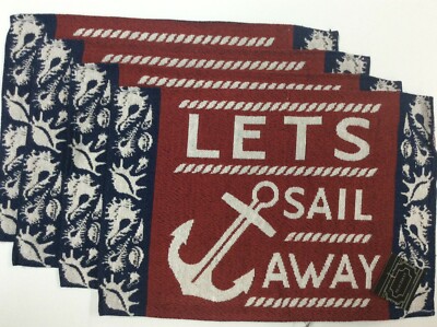 Set of 4 Nautical Beach Lets Sail Away Anchor Tapestry Placemats 13 x 19 NWT