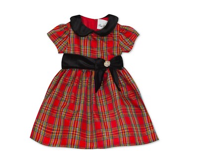 Rare Editions Baby Girls 3/6M Red Taffeta Collar Plait Lined Tulle