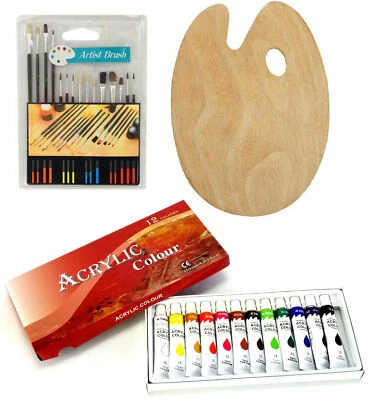 ZENISON Painting Starter Kit 12 Color Acrylic Paints, 15 Brushes w/ Wood Painter Palette