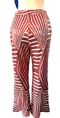 Sequined Flare Shimmer Red Pants Holiday Party Curvy Special Occasion Woman XL