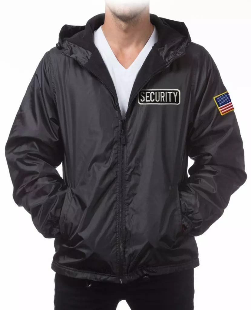 NW SECURITY GUARD EMBROIDERY WINDBREAKER USA FLAG WATERPROOF COACH BLACK  JACKET