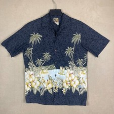 Winnie Fashion Hawaiian Shirt Mens M Relaxed Fit Gray Hawaiian Print Made in USA