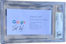 VINT CERF SIGNED BUSINESS CARD BECKETT BAS GOOGLE FATHER OF THE INTERNET 12
