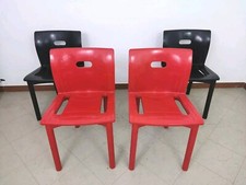  Kartell Sedie 4870 Anna Castelli Design 4pz Rosse Nere Modernariato Anni 80