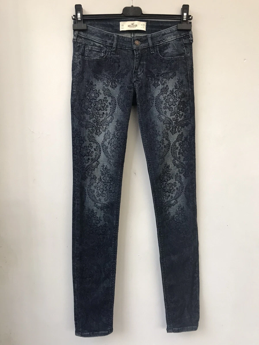Gorgeous HOLLISTER Blue Denim Bohemian Felt Patterned Skinny Jeans