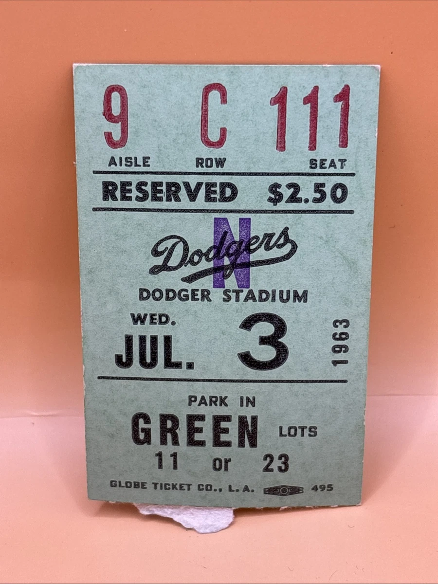 Los Angeles Dodgers Baseball 1963 Vintage Sports Ticket Stubs for