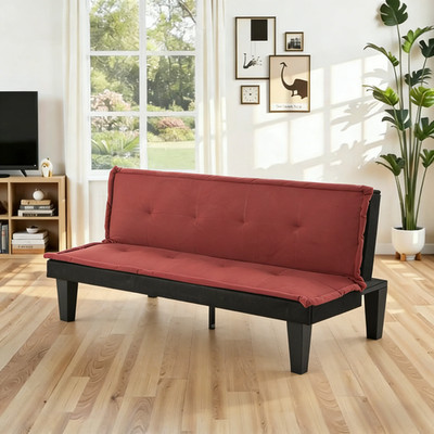 Stylish Dark Red 62.99'' Futon Sofa Bed - Adjustable Loveseat & Sleeper