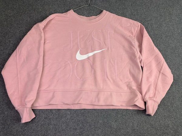 Nike Womens Sweatshirt Pink Small Crop Oversized Gym Training Dri-Fit