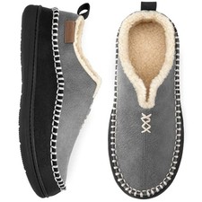 Men's Moccasin Slippers Memory Foam Indoor/Outdoor Warm Suede House 10 Grey
