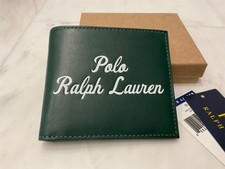 NIB Polo Ralph Lauren DEBOSSED WHITE LOGO Leather Double Billfold Wallet - GREEN
