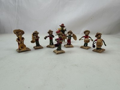 Vintage Handmade Straw Palm Leaf Folk Art Figurines Musicians Donkey Lot of 8