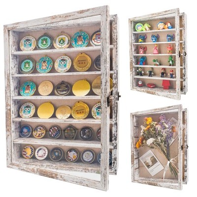 12x16 Wooden Shadow Box Frame with Removable Shelves Deep Display Case for Mi...