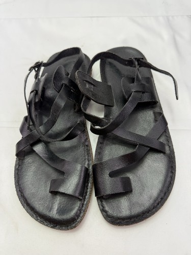 Jesus Style black Sandals Unisex Outdoor Leather Biblical Holy Land Camel Sz 40