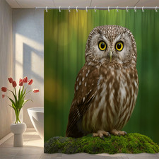 Cute Brown Owl Shower Curtain for Kids Bathroom Decor