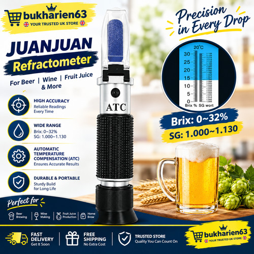 Tragbares ATC Refraktometer 0-32% Brix Tester für Zucker Obst Alkohol Messgerät UK