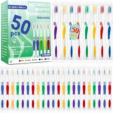 50 Pcs Toothbrush Bulk Disposable Travel Toothbrushes Pack Soft Bristle Indiv...