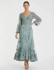 Mac Duggal 20512 Sz 4 Seafoam Green Boho Beaded Floral Embroidery Gown $498