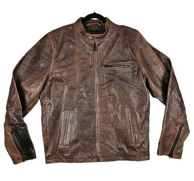 Abercrombie & Fitch Moto Cafe Racer Leather Jacket Men XL Cruiser Riding Burnish