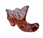 Vintage Hand Painted Signed Fenton Floral Cranberry Art Glass Shoe Slipper