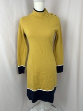 Ann Taylor Colorblock Mock Neck Sweater Dress In Ochre, Navy, And White Small
