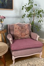 Vintage French Provincial Armchair in muted Mauve Cottagecore Shabby Chic