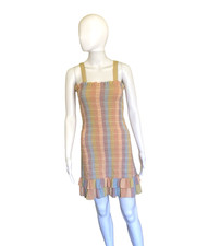 American Eagle XS Mini Dress Smocked Rainbow Stripe Ruffle Hem Stretchy