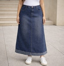 Unionbay Long Denim Jean Skirt with Side Slits Contrasting Hem, Womens Size 13