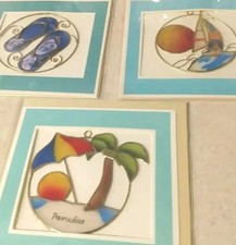 Set 3 Tropical Sun Catcher Beach Decor Nautical Sailboat Palm Trees Flip Flops