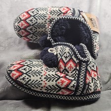 Muk Luks Womens M 7-8 Nordic Fair Isle Knit Slippers Cozy Indoor Outdoor