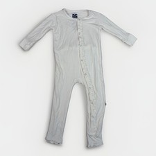 NWT Kickee Pants Muffin Ruffle Footie with Snaps in White Bamboo 18-24M