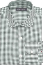 Tommy Hilfiger TH Flex Slim Fit Stretch Twill Dress Shirt 15 32-33 Hunter Green