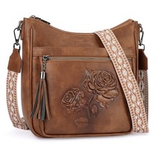 Crossbody Bags for Women Trendy Vegan Leather Hobo Purses Embossed 02-brown