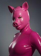 Pink Latex Pig Hood Full Head Gimp Mask with Zipper Fetish BDSM Pet Play Rubber