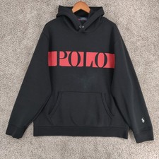 Polo Ralph Lauren Hoodie Mens XL Black Pullover Sweatshirt Logo Distressed