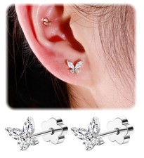 Flat Back Stud Earrings for Girls Women 14K Gold Plated Cartilage Stud Earrin...