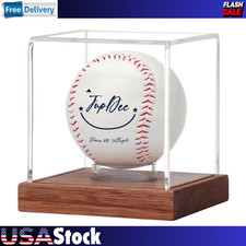 Baseball Display Case - Clear Cube Baseball Holder with Wooden Base, Autograph S