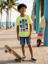 Hurley Boys Graphic T-Shirt Size S 6/7 Yellow Neon Surf Tee New With Tags