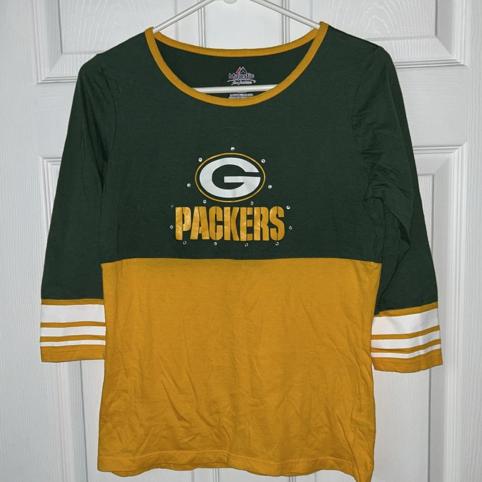 Majestic Green Bay Packers женщин M пуловер Джерси рубашка стразы бесплатный татуировки - Изображение 3 из 4