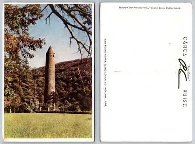 Vintage Glendalough Round Tower Postcard, Co. Wicklow, Ireland, Real-Color