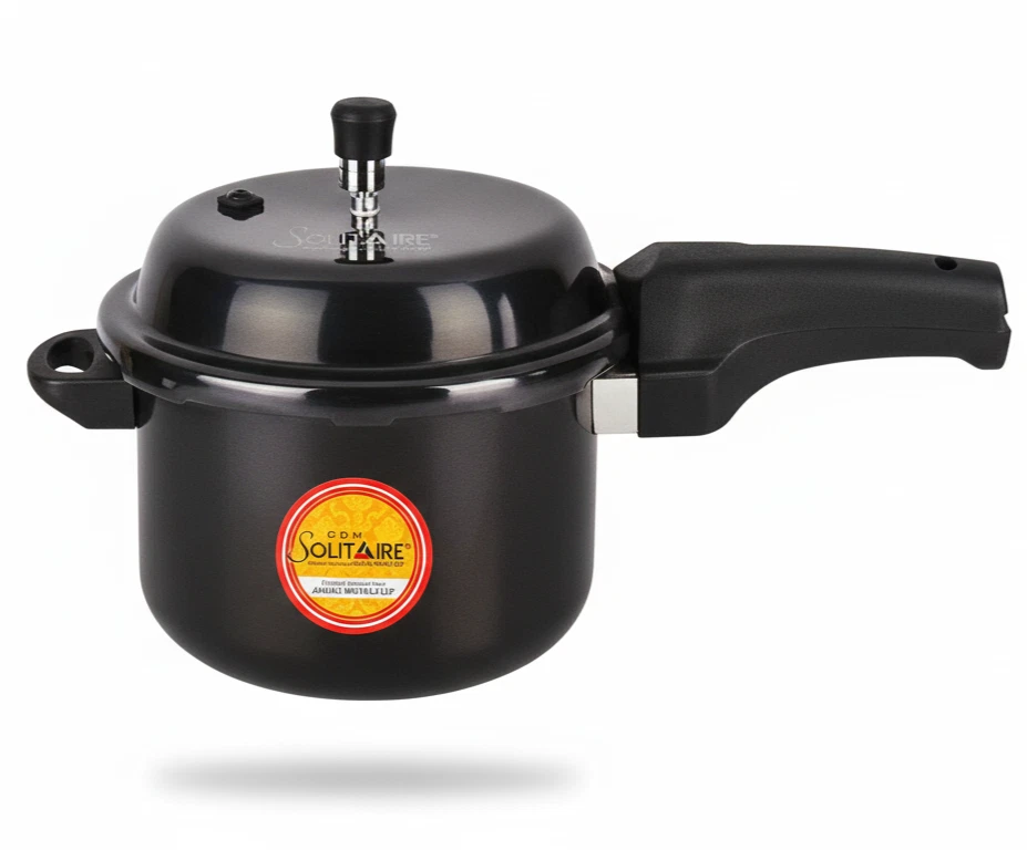 Solitaire Hard Anodised Black Pressure Cooker Induction Friendly New Design