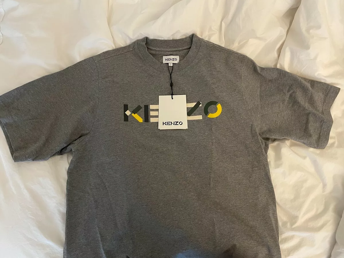 NEW KENZO Printed Logo T shirt Oversized Tee in Dove Grey Size S