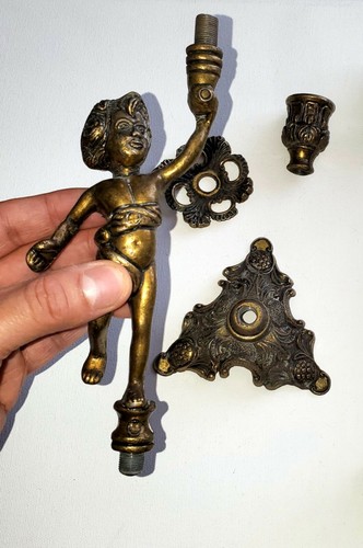 GENUINE STAMPED ANTIQUE ITALIAN INTRICATE BRASS CHERUB ANGEL CANDLESTICK HOLDERS - Picture 11 of 12