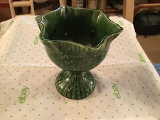 Green ceramic compote dish