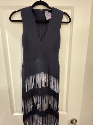 herve leger blue fringe dress The Metallic Alba Gown