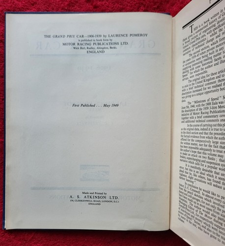 THE GRAND PRIX CAR 1906 - 1939 Laurence Pomeroy 1949 FIRST EDITION RARE VGC - Picture 4 of 5