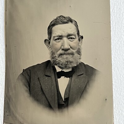Antique Tintype Studio Photograph Mature Man Kind Eyes Full Beard