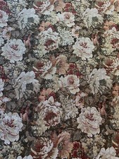 UPHOLSTERY FABRIC Woven Tapestry VICTORIAN WHITE ROSES English Garden BrownGreen
